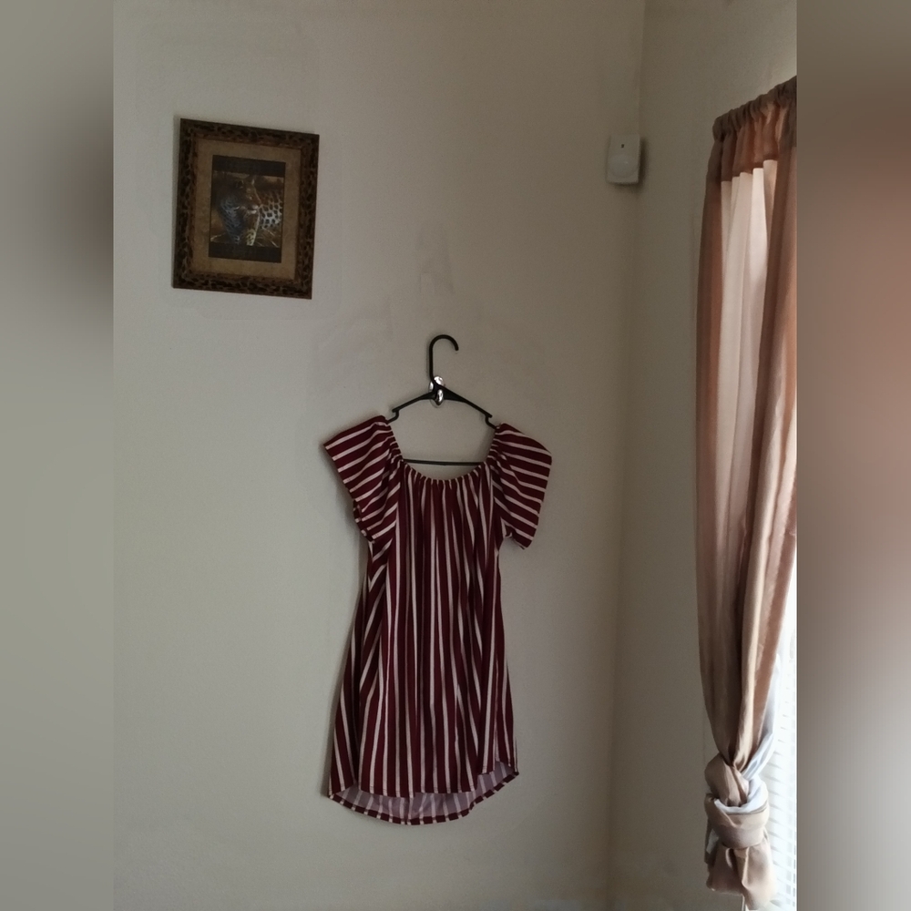 First Love Blouse Women Large Burgundy and White Striped Top Office Academia Y2K